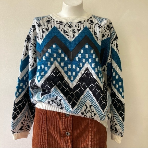 Gabrielle | Vintage Leather Trim Mixed Stripe Sweater - Picture 1 of 6
